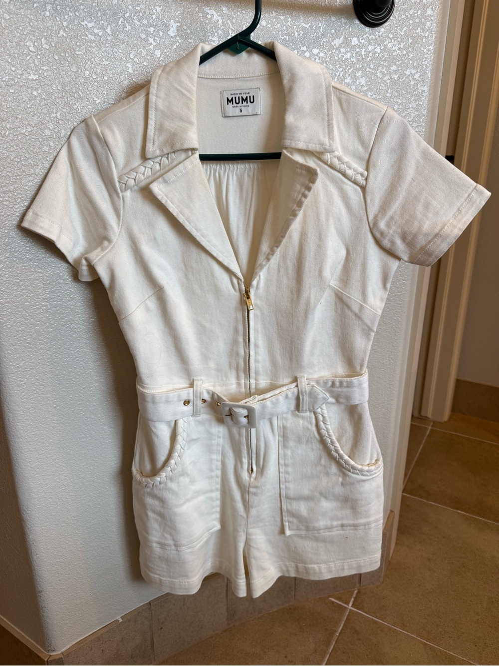 Show Me Your Mumu White Short-Sleeve Belted Romper - SM